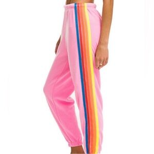 Aviator nation pink neon stripe sweatpants size: small